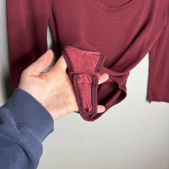Intimately Free People Thong Bodysuit Long Sleeve Scoop Neck Ribbed Wine Red - Picture 6 of 9